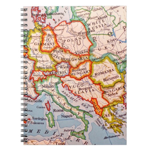 ヨーロッパ地図グローブ諸国州 ノートブック (正面)