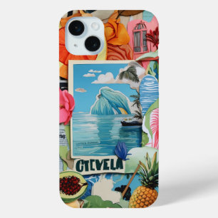 ヨーロッパ夏のビーチ名門私立校風のコラージスクラップブック iPhone 15 MINIケース