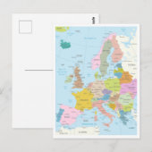 ヨーロッパ大陸の詳細地図 ポストカード (正面/裏面)