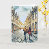ヨーロッパ旅行カップル カード (黄色い花)