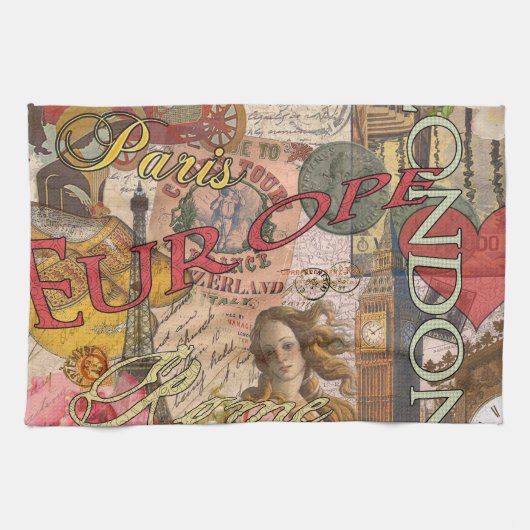 ヨーロッパ旅行ヴィンテージヨーロッパパリフランスアート キッチンタオル (横)