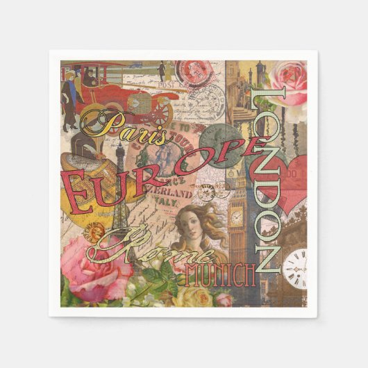 ヨーロッパ旅行ヴィンテージヨーロッパパリフランスアート スタンダードカクテルナプキン (正面)