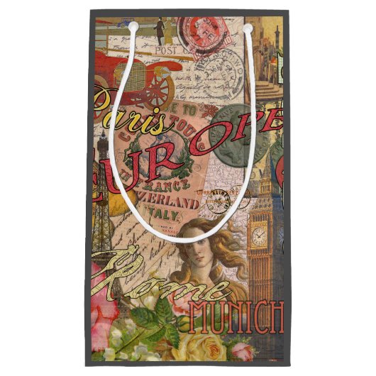 ヨーロッパ旅行ヴィンテージヨーロッパパリフランスアート スモールペーパーバッグ (正面)