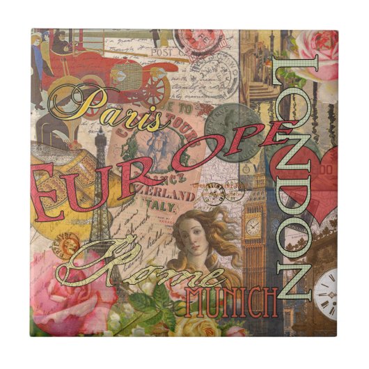ヨーロッパ旅行ヴィンテージヨーロッパパリフランスアート タイル (正面)