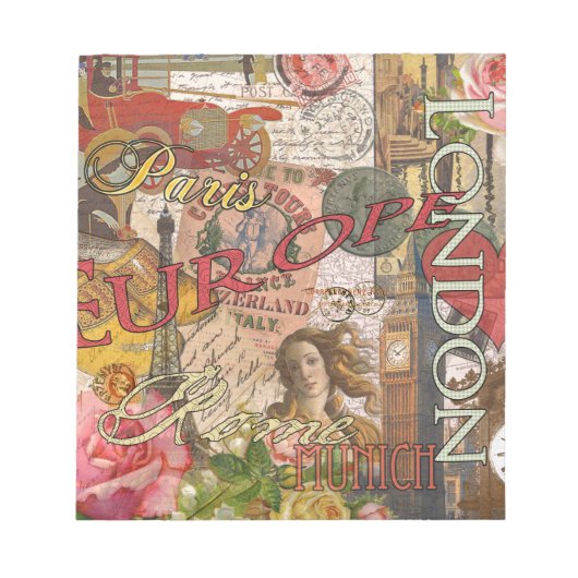 ヨーロッパ旅行ヴィンテージヨーロッパパリフランスアート ノートパッド (正面)