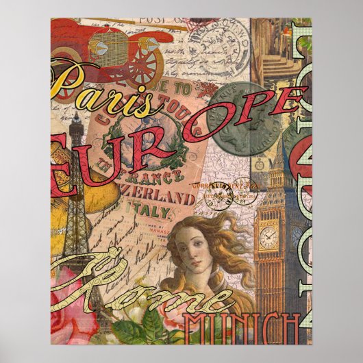 ヨーロッパ旅行ヴィンテージヨーロッパパリフランスアート ポスター (正面)