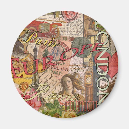ヨーロッパ旅行ヴィンテージヨーロッパパリフランスアート マグネット (正面)