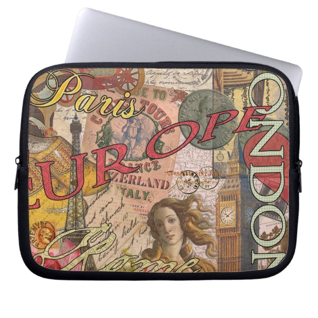ヨーロッパ旅行ヴィンテージヨーロッパパリフランスアート ラップトップスリーブ (正面)