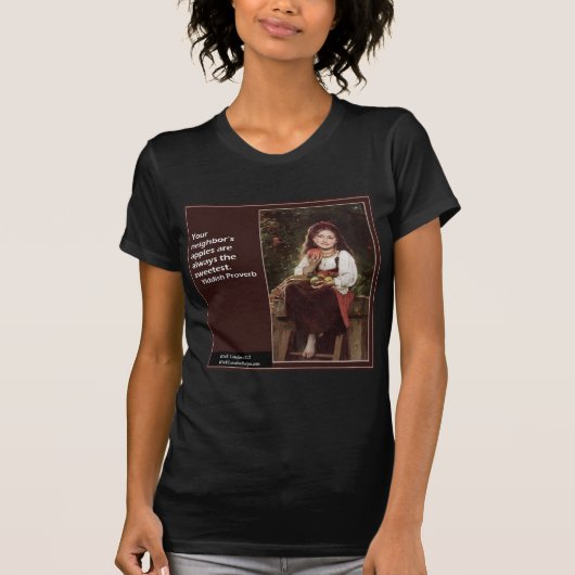 ヨーロッパ系ユダヤ語の格言とりんごに関するグラフィック Tシャツ (正面)