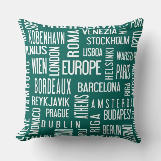 ヨーロッパ都市が付いている枕、turquise クッション (正面)