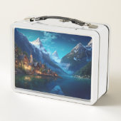 ヨーロッパ魅力的のアルプスの村。 メタルランチボックス (裏面)