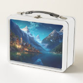 ヨーロッパ魅力的のアルプスの村。 メタルランチボックス (正面)