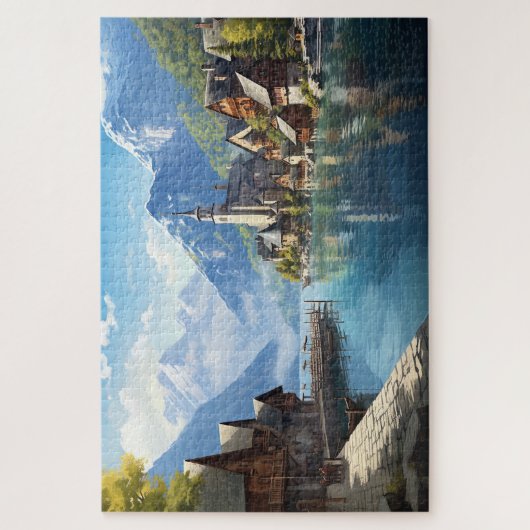 ヨーロッパ魅力的アルプスの村とのパズル。 ジグソーパズル (縦)