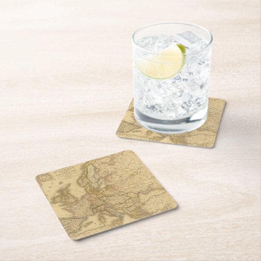 ヨーロッパ2の地図 スクエアペーパーコースター (インサイチュ)