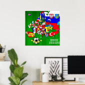 ヨーロッパ2012年サッカー杯国旗の地図 ポスター (ホームオフィス)