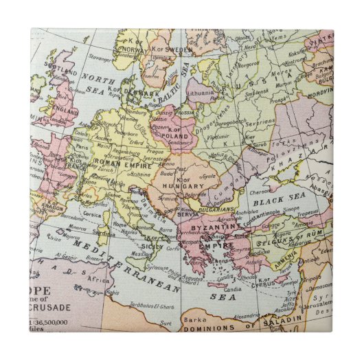 ヨーロッパ|の地図第3回十字軍 タイル (正面)