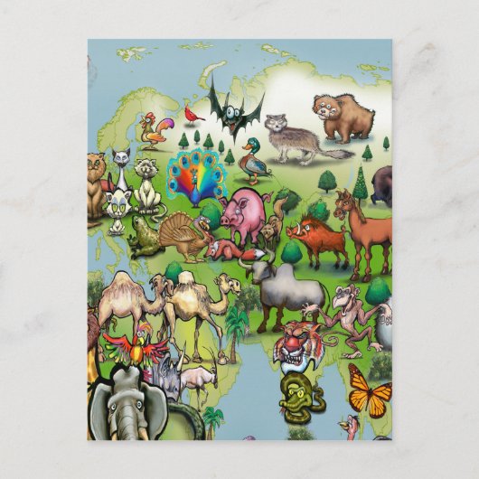 ヨーロッパ・アジア動物世界地図 ポストカード (正面)