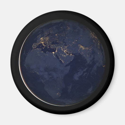 ヨーロッパ、アフリカ、中東の都市の夜の照明 マグネット (正面)