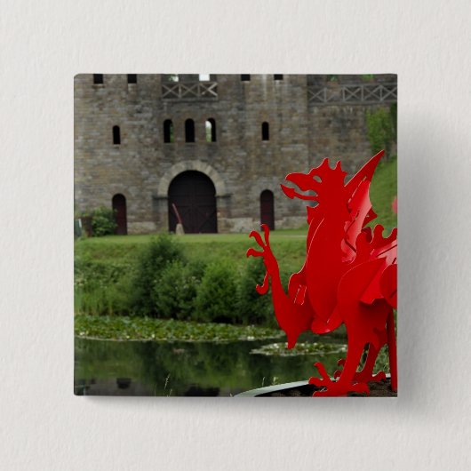 ヨーロッパ、ウェールズ、カーディフ。カーディフ城。ウェルシュ 缶バッジ (正面)