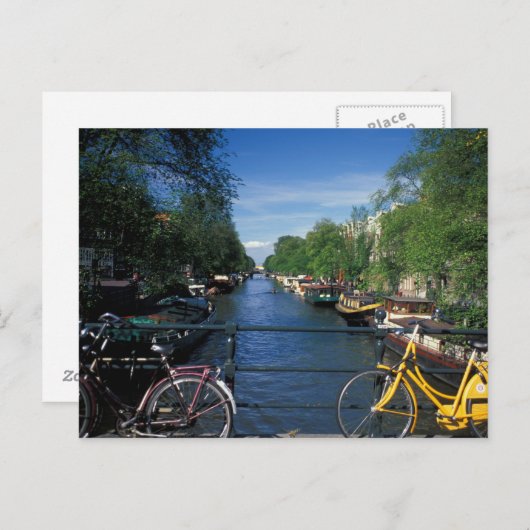 ヨーロッパ、オランダ、アムステルダム、黄色の自転車、 ポストカード (正面/裏面)