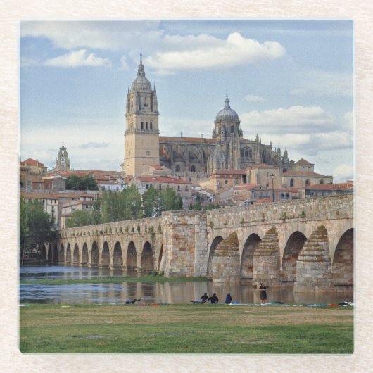ヨーロッパ、スペイン、サラマンカ。ローマの橋 ガラスコースター (正面)