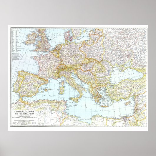 "ヨーロッパ: 1939 - Detailerte Landkarte ... ポスター (正面)