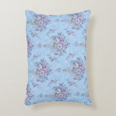 ヨーロッフランスのドブルーホワイトビクトリアンスタイルフローラ アクセントクッション (正面(垂直))