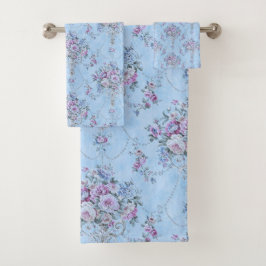 ヨーロッフランスのドブルーホワイトビクトリアンスタイルフローラ バスタオルセット