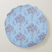 ヨーロッフランスのドブルーホワイトビクトリアンスタイルフローラ ラウンドクッション (裏面)