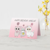 ラお洒落マ、子猫、マウスガール誕生日 カード (黄色い花)