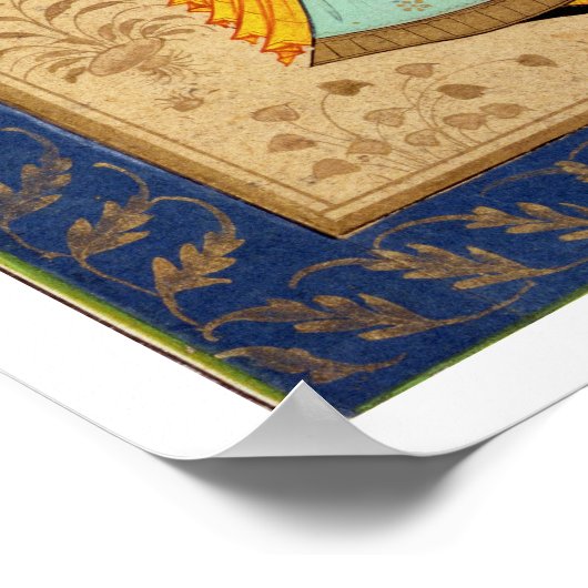 ラからワインの容器と梨を持っている女の子 ポスター (角)