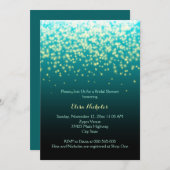 ライきらめくトティール(緑がかった色)、アクア結婚ズブライダルシャワー 招待状 (正面/裏面)