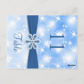 ライきらめくト、青いテーブル番号のスノーフレーク ポストカード (裏面)