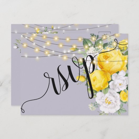 ライエレガントト素朴イエローフローRSVP招待状 インビテーションポストカード (正面/裏面)