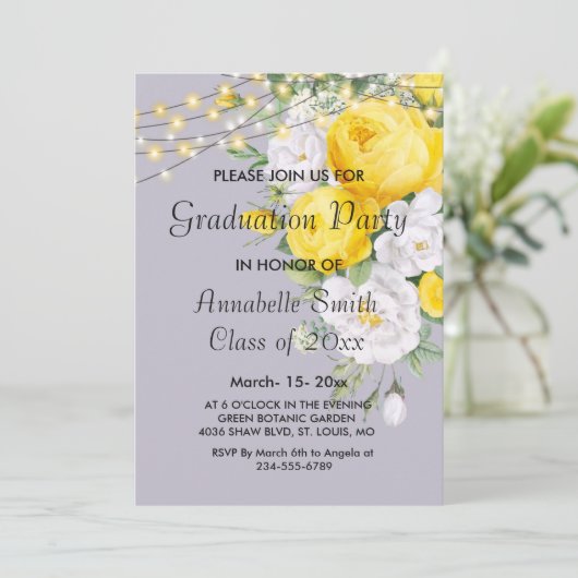 ライエレガントト素朴イエロー卒業招待状 招待状 (スタンド正面)