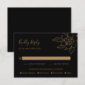 ライエレガントンアートフローラブラックと金ゴールド結婚ズ 出欠カード (正面/裏面)
