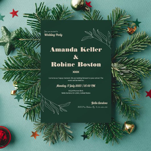 ライエレガントンモダンアートリーフ結婚式招待状 招待状