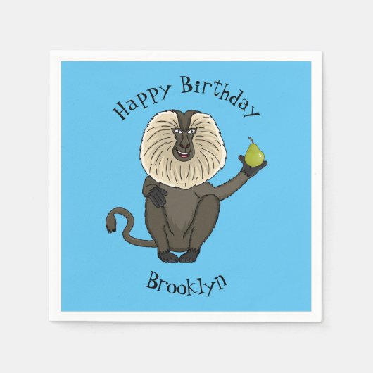 ライオおもしろいンテイルマカクのサル漫画 スタンダードカクテルナプキン (正面)