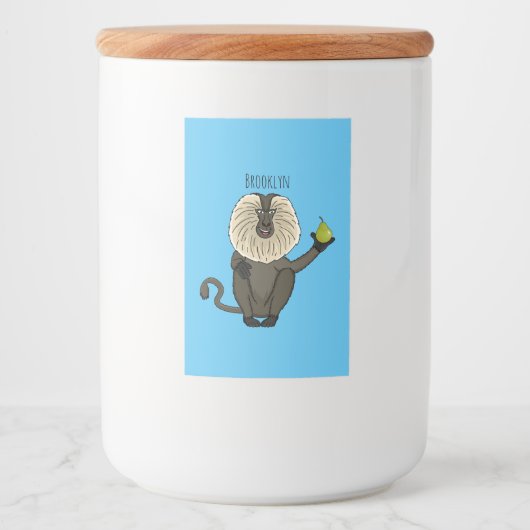 ライオおもしろいンテイルマカクのサル漫画 フードラベル (正面)