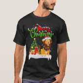 ライオおもしろいン動物愛好家クリスマス照明ライオンクリステム Tシャツ (正面)