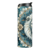 ライオはっきりしたン顔金ゴールド、白、および青の曼荼羅 タンブラー (回転左)