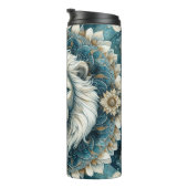 ライオはっきりしたン顔金ゴールド、白、および青の曼荼羅 タンブラー (回転右)