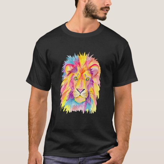 ライオカッコいいン威厳のある頭カラフル野生動物_1 Tシャツ (正面)