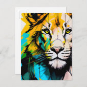 ライオカラフルンブルーと黄色のピアス眼5x7" ポストカード (正面/裏面)