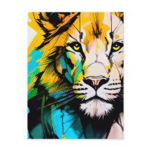 ライオカラフルンブルーと黄色のピアス眼5x7"