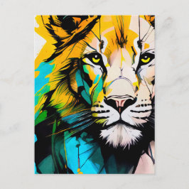 ライオカラフルンブルーと黄色のピアス眼5x7" ポストカード