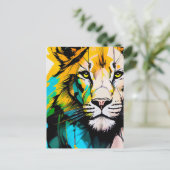 ライオカラフルンブルーと黄色のピアス眼5x7" ポストカード (スタンド正面)