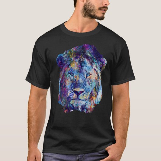 ライオカラフルン顔抽象芸術絵画ズライオン Tシャツ (正面)