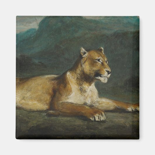 ライオスリクライニング、c.1855 (パネル上の油) マグネット (正面)