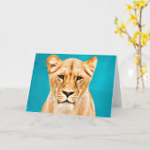 ライオネス絵画ポートレートのワイルドライフ愛好家ギフト カード (黄色い花)